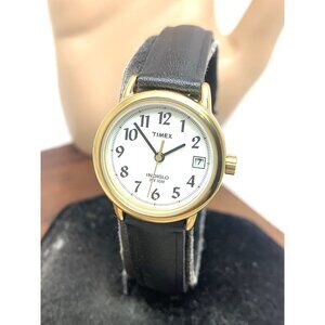 Timex Women's Watch T2J761 Indiglo Quartz Black Leather Band Petite Date 25mm